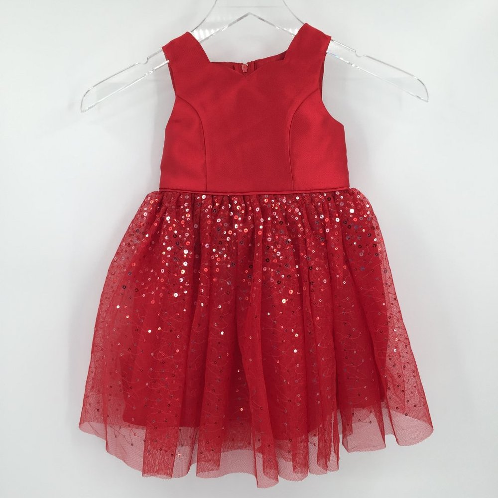 NWT Zunie red girls toddler dress satin sequin tulle skirt Christmas new 2T